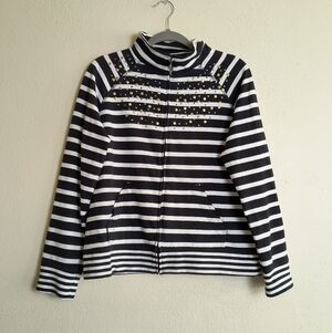Onque Casuals L Black and White Striped Bomber Jacket